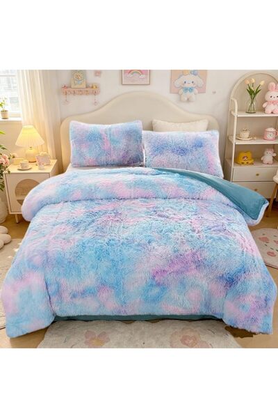 Generic SUCSES Tie Dyed Duvet Cover Set Twin Size, Plush Shaggy Soft Velvet F...