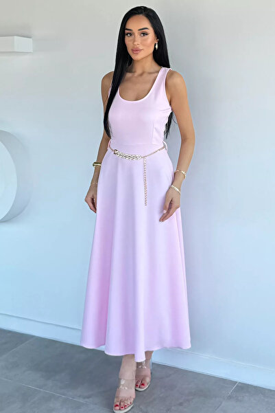 Aryena Pink Waist Chain Belted Dress