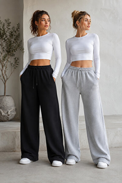 yx yustex sport Women's 2-Pack (Black&Gray) Oversize Baggy 2-Thread Loose-Leg...