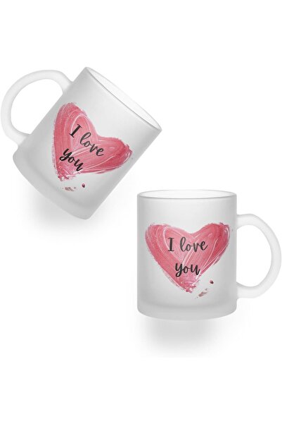 Generic Frosted Glass I Love You Mug with Heart Print, 1 Piece | Valentine's ...