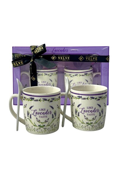 velve Set Like Lavender Taste, 2 cani din ceramica 200 ml si 2 lingurite, in ...