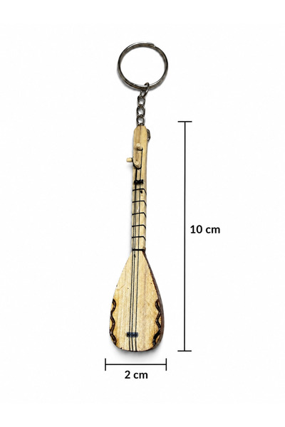 bademüzik El Yapımı Minyatür Bağlama Anahtarlık Ahşap Saz Figürlü Dekoratif H...