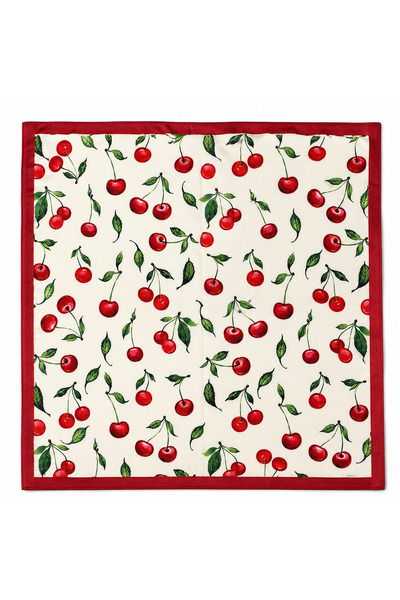Wega Moda Cherry Patterned Women's Bandana Scarf 100% Cotton 55X55Cm