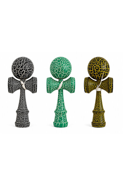 OEM Kendama Crack, Lemn, 18 cm, Diametru 6 cm, Design Negru Cracked