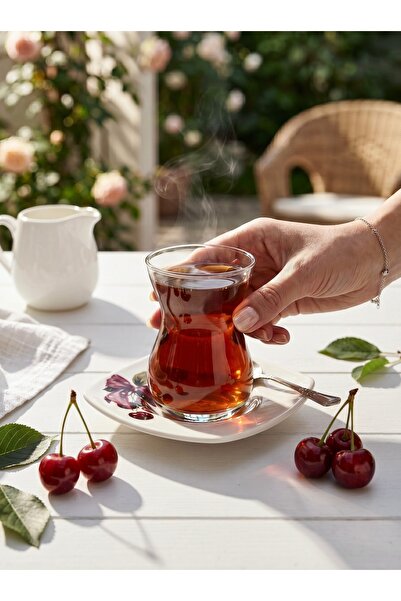 Rolin Design 2li Kirazlı Çay Bardağı Seti - Krem