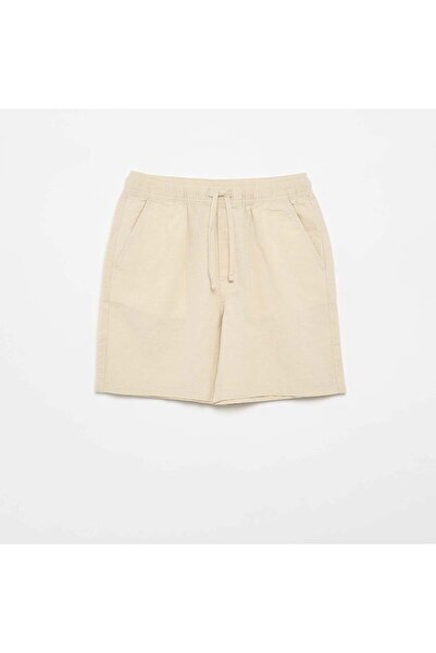 KIABI Lightweight Striped Linen Blend Shorts BEIGE