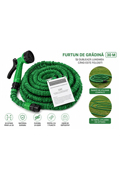 OEM Furtun de gradina flexibila si extensibila, 7 functii, 15 m, material lat...