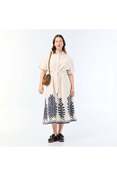 KIABI Short-Sleeved Long Shirt Dress BEIGE