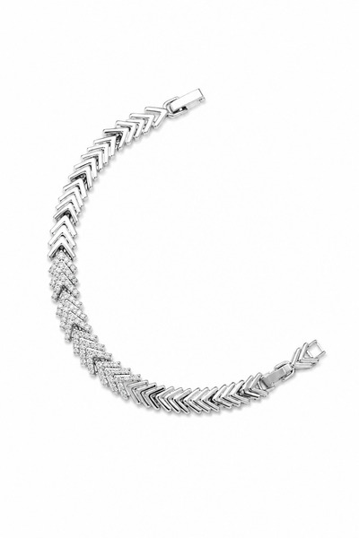 Balenbi Jewelry Silver Color Zircon Stone Detailed V Form Chain Design Stainl...