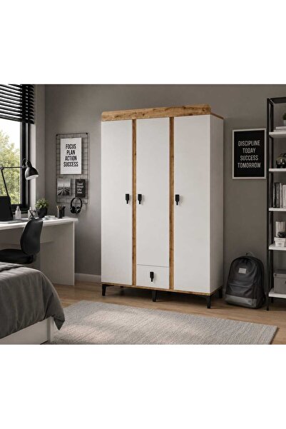 Moonra Home 3 Kapaklı Gardırop Genç Odası Dolabı Geniş Gardrop