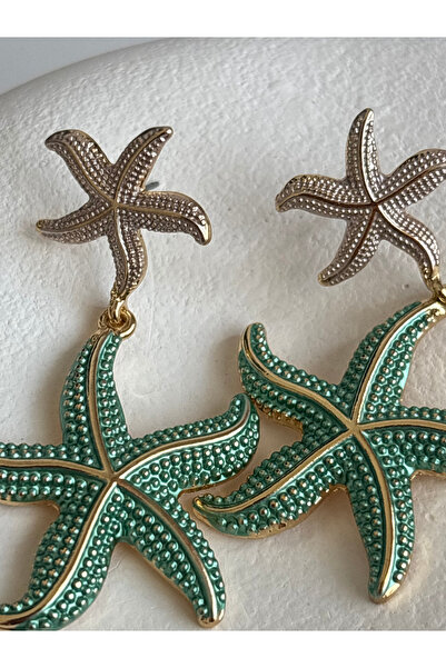 BHR AKSESUAR White Green Dangle Starfish Earrings (5.5 cm)
