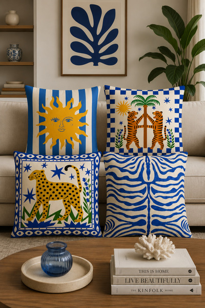 stellahomes Blue and White Exotic Patterned Decorative Throw Pillow Covers Se...