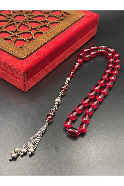 Onurlu Tesbihane 925 Ayar Gümüş Dizayn Kapsül Kesim Ateş Kehribar Tespih – 13x8 mm