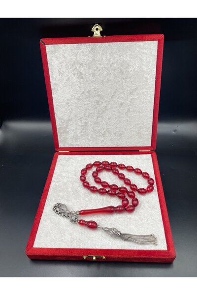 Sülün İmameli Arma Kesim Ateş Kehribar Tespih – 12x9 mm | 925 Ayar Gümüş