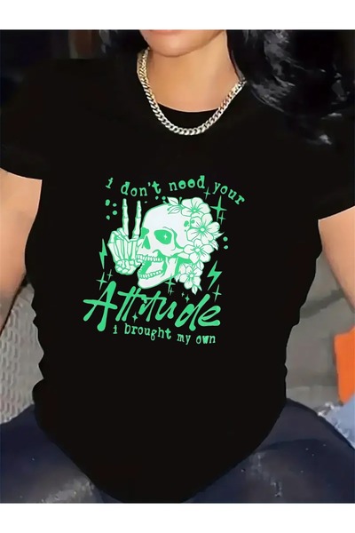 Astogria13 Women'S Short Sleeve Tee, Made From, Features Skull Graphic with N...