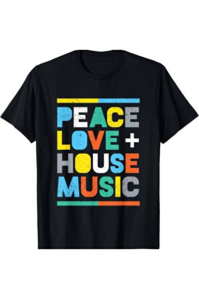 01THEONE تي شيرت رجالي أسود بتصميم Peace Love House - ياقة دائرية، أكمام قصير...