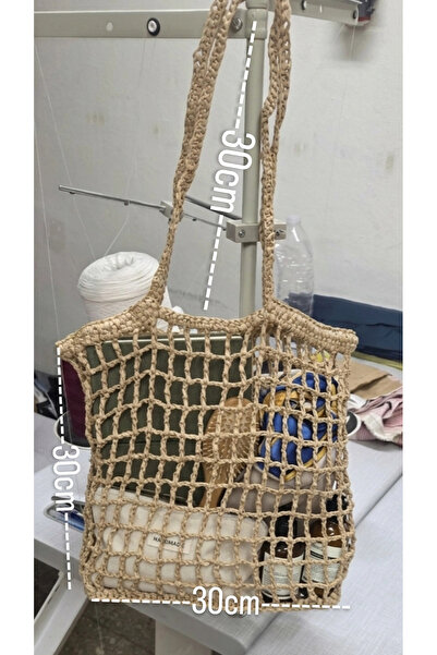 Zümrüdüanka Handmade El örmesi rafya ipinden günlük bej rengi çanta