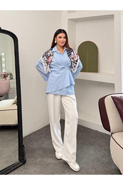 MiraMore Butik قميص نسائي بتفاصيل مزركشة وأكمام دانتيل