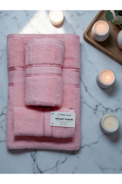 Baltic Linen - 6 Pcs Towel Set, Amani Touch, 100% Cotton, 550 GSM, Light Pink, 2pcs Bath Towel 70cmx140cm, 2 Pcs Hand Towel 40cmx70cm, 2Pcs Face Towel 33cmx33cm, Ultra Soft and Absorbent
