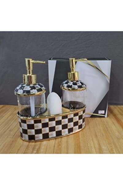 konak alışveriş 900234-Sivi Soap Dispenser Glass Sponge Holder Double.