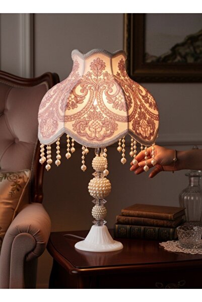 Dekovien Pink Velvet and French Guipure Covered Headboard with Pearls and Whi...