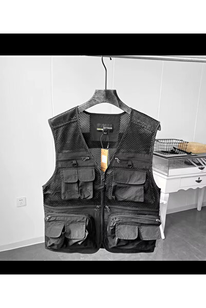 TAKSAV Unisex Çok Cepli Outdoor Kamp Balıkçı Yeleği Fileli Nefes Alabilir Avc...
