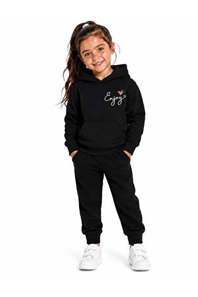 Birdirbir Kız Çocuk Enjoy Baskılı Kanguru Cepli Bisiklet Yaka Kapşonlu Sweats...