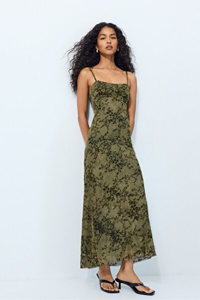 Stradivarius Flocked midi strap dress