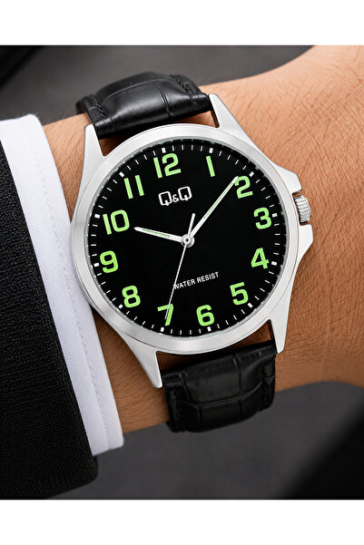 Q&Q Men's Wristwatch with Black Leather Strap, Casual and Classic Design, Gif...