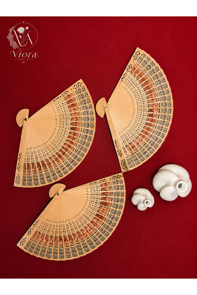 Viora Atelier Ahşap Çiçek Baskılı Yelpaze