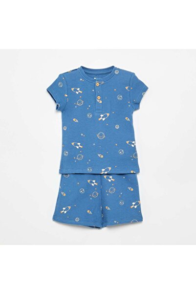 KIABI Ribbed knit 2-piece short pajamas BLUE