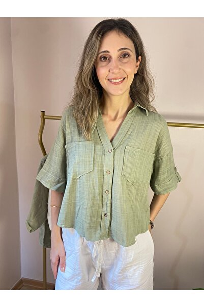 Ete Collective Keten Çift Cepli Ahşap Düğmeli Oversize Gömlek
