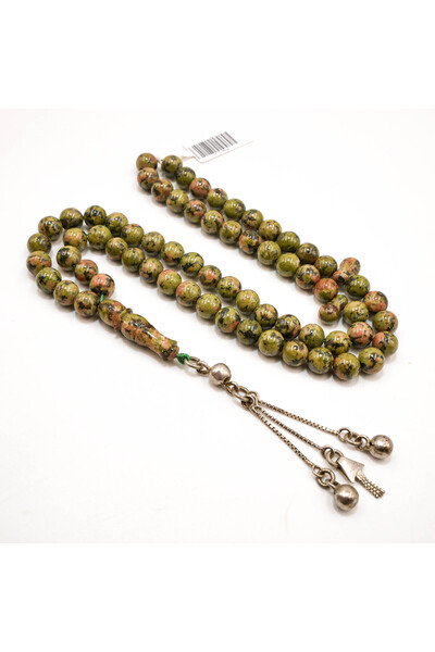 Generic Jasper & Silver Rosary 66 Beads 8mm Unakite Stone Prayer Beads Tasbih...