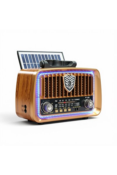 ROYALTREND Nostaljik Solar Güneş Panelli Radyo,Ledli Bluetooth Nostalji Radyo