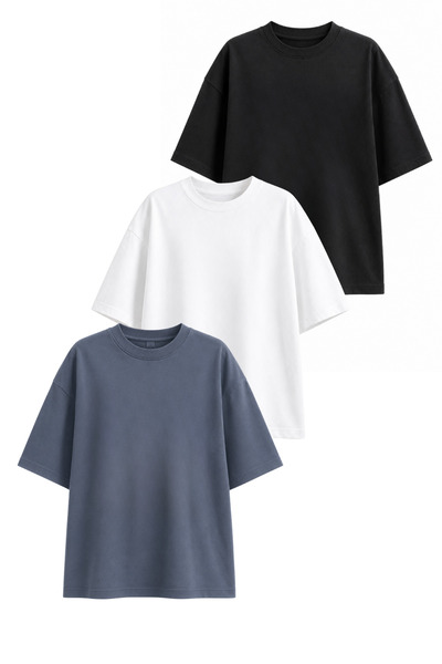 DI LORIA Women's Oversize Lycra Crew Neck T-Shirt Set of 3 (95% Cotton) (Whit...