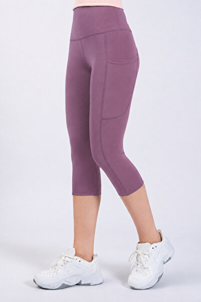 The Step Sports Snc Women's Lilac Pocket High Waist Gathering Tights, Capri Y...