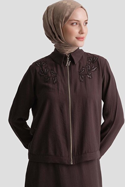 Armine Embroidered Jacket Suit Bitter Brown
