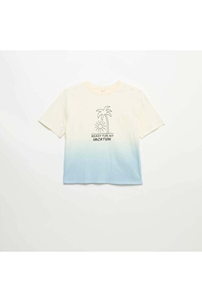 KIABI Short-sleeved printed T-shirt with tie-dye wash BEIGE