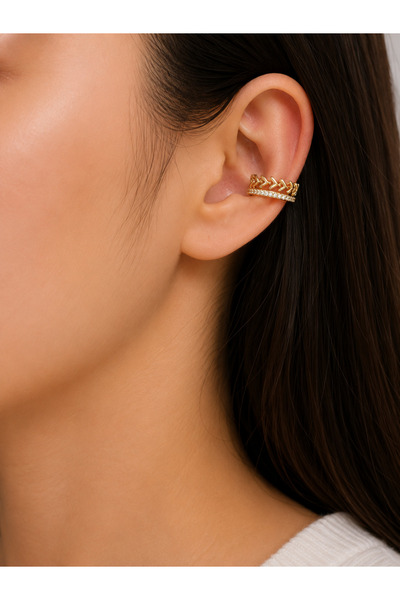 Bymiel Women's Gold Color Arrow Patterned Zircon Stone Ear Cuff Cartilage Ear...