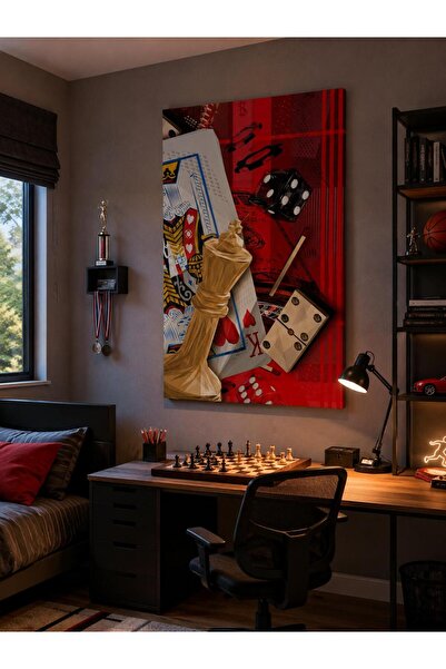 EROĞLU TABLO Satranç Şah Taşı Kanvas Tablo Poker Kartı ve Zar Temalı Modern D...