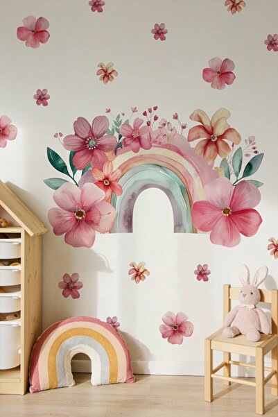 MSticker Watercolor Rainbow Floral Wall Sticker |   70 Pieces Large Size Chil...