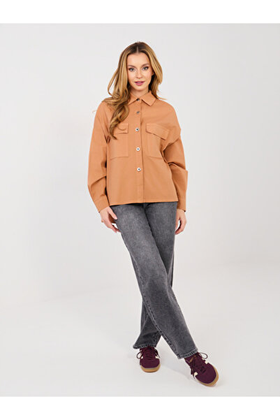 Italy Moda Camasa Dama Maneca lunga, Guler inalt, ITALY MODA, Portocaliu Casual