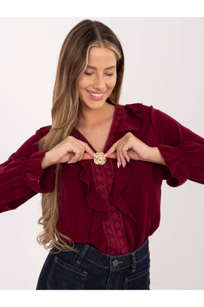 Moda Italy Bluza Dama Maneca lunga, Dantela, MODA ITALY, Bordo Eleganta Offic...