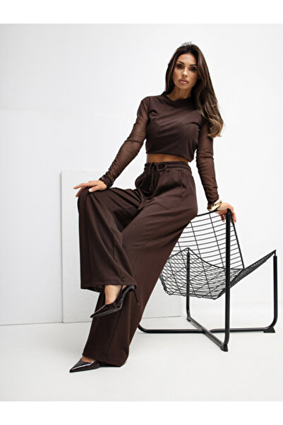 rue parıs Pantaloni Trening Dama Larga, Guler inalt, RUE PARIS, Maro Casual M...