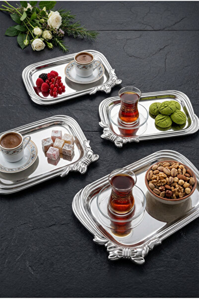 AKSESUAR EVRENİ Sulden Coffee Presentation Tray Stainless Steel Decorative Pr...