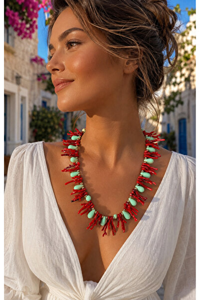 POYASE Coral-Inspired Turquoise Detailed Design Necklace, Special Design with...