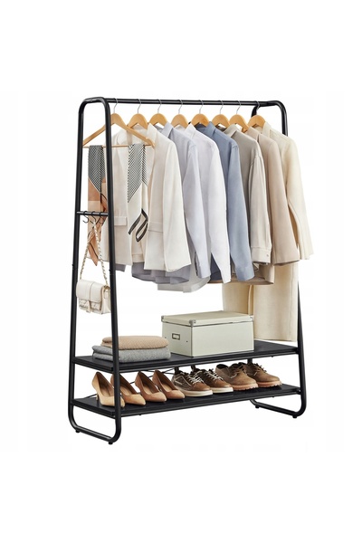 SONGMICS Suport vertical pentru haine, tip bancă, cu 2 rafturi, negru eben, 1...