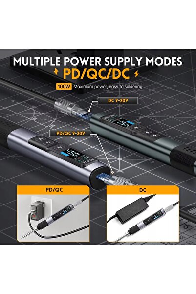 FNIRSI Set fier de lipit digital USB HS-02A 100W cu 6 trepte, sursă de alimen...