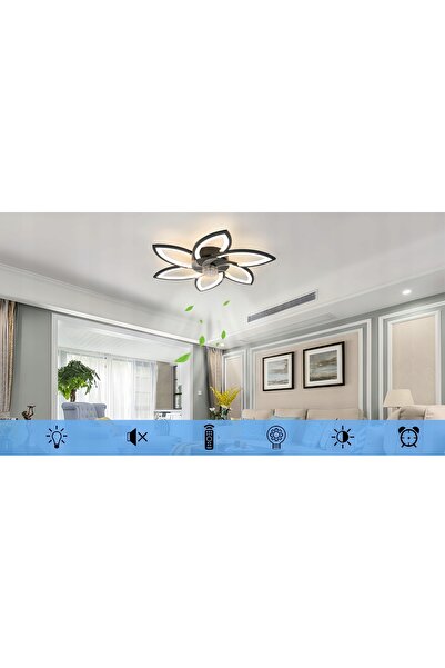 AjieQaQ Candelabru negru LED, ventilator de tavan, plafonieră modernă 80W + t...
