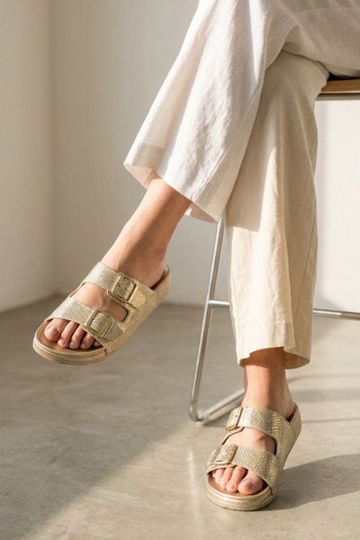 Step Stones Women's Soft Double Buckle Orthopedic Slippers |   Snake Patterne...